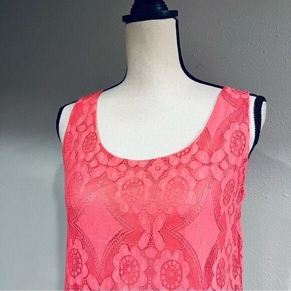 Lace salmon pink color sleeveless mini dress - Picture 2 of 12